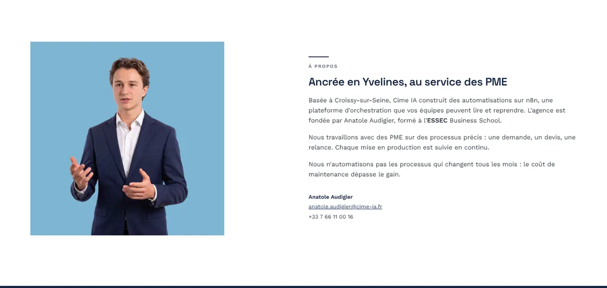 La présentation d'Anatole Audigier, avec sa photo et ses coordonnées
